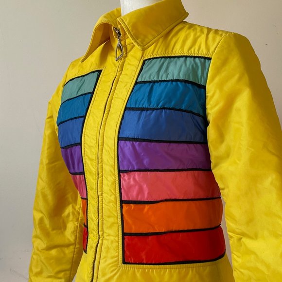 Vintage Yellow Rainbow Striped HEAD Ski Jacket Kids Size 10 Large or Ladies XXXS - Picture 4 of 4